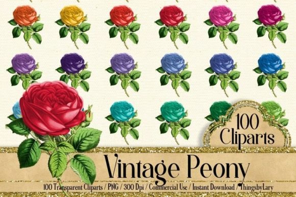 100 Vibrant Peony Clip Arts for Wedding & Valentine Designs