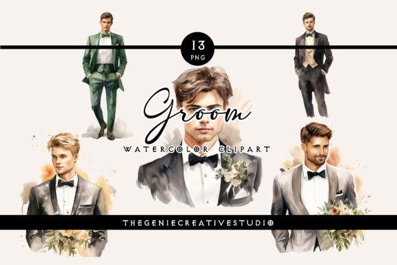 13 Charming Watercolor Groom Cliparts for Wedding Designs