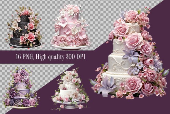 Beautiful Wedding Cake with Flowers Clipart for Your Designs