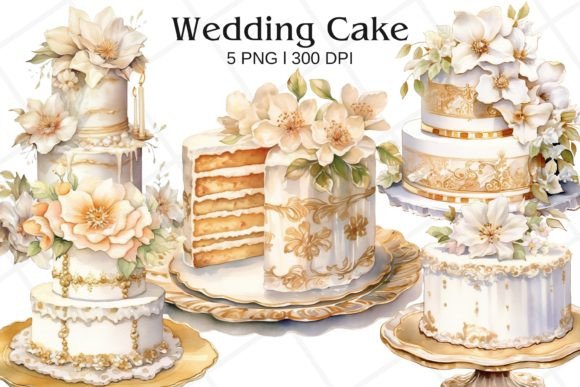 Delicate Details: Wedding Cake Floral Watercolor Clipart