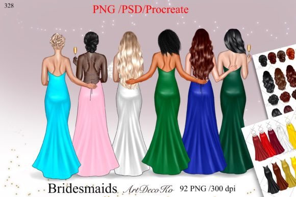 Elegant Wedding Clipart: Bride with Bridesmaids Designs