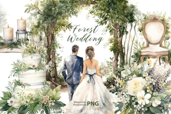 Enchanting Watercolor Forest Wedding Clipart for Creative Projects