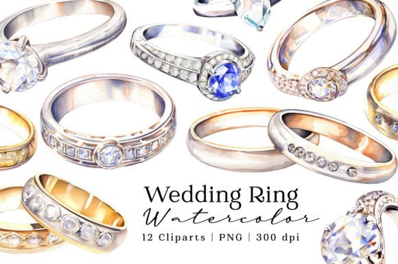 Enchanting Wedding Rings Watercolor Clipart for Modern Designs