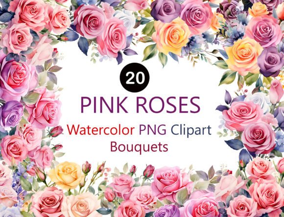 Watercolor Pink Rose Clipart for Wedding & Floral Designs