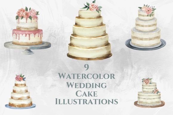 Watercolor Wedding Cake Collection: Soft, Artistic Design Assets