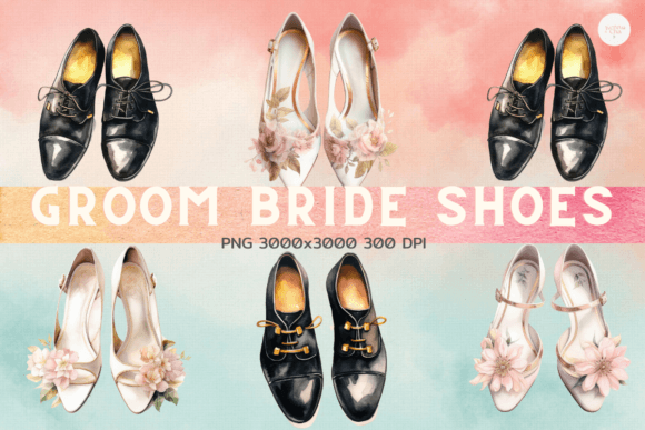 Wedding Day Details: Groom & Bride Shoes Clipart