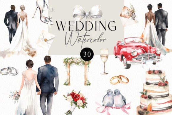 Whimsical Wedding Designs with Watercolor Clipart